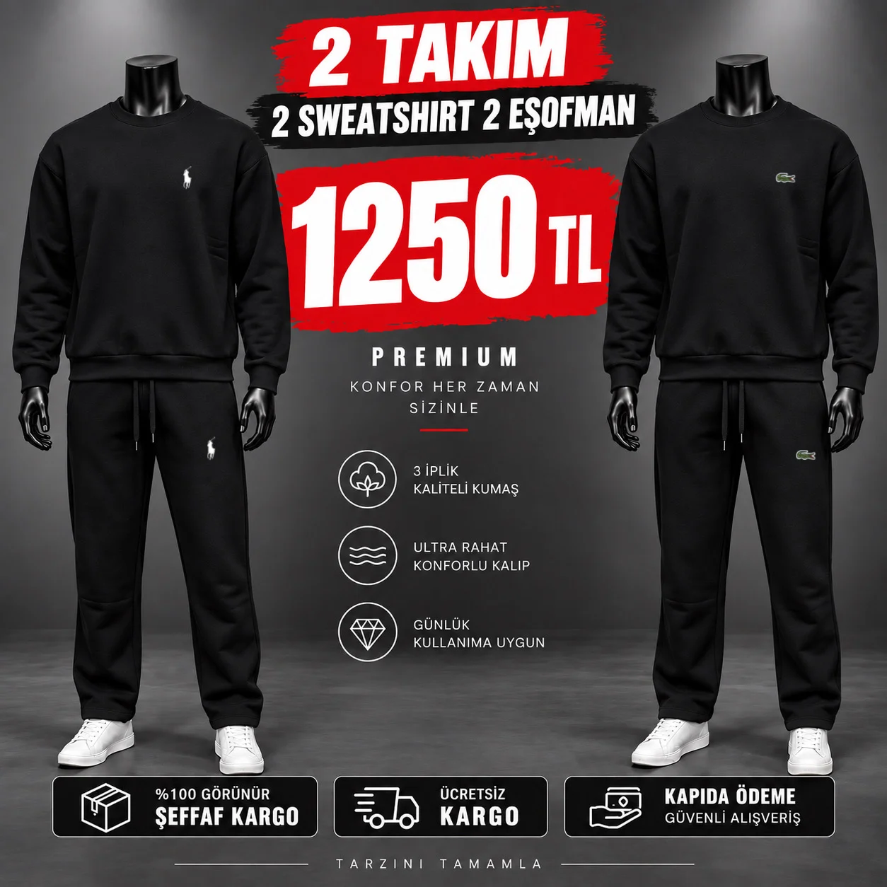 LC-SİYAH SWEAT TAKIM - PL SİYAH SWEAT TAKIM